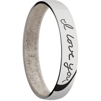 4mm wide Domed 14k White Gold Ring with Polish Finish / Hand Writing Design / Antler Sleeve