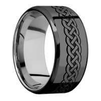 10mm wide Beveled Black Titanium Ring with Polish Finish / Celtic 9 Design / Platinum Sleeve