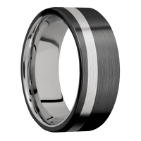 8mm wide Flat Black Titanium Ring with Satin Finish / One 2mm Off Center Platinum Inlay with Satin Finish / Titanium Sleeve