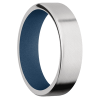 6mm wide Flat Palladium Silver Ring with Angle Satin Finish / Polar Blue Cerakote Sleeve