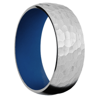 8mm wide Domed Titanium Ring with Hammer Finish / Royal Blue Cerakote Sleeve