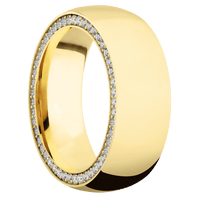 8mm wide Domed 18k Yellow Gold Ring with Polish Finish / Side Eternity Round .01 carat Standard Lab Grown Diamond Bead Channel-Set Gemstones