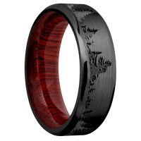 7mm wide Beveled Black Titanium Ring with Satin Finish / Trees Design / Blood Wood Sleeve