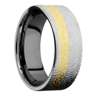 8mm wide Flat Platinum Ring with Stipple Finish / One 3mm Off Center 18k Yellow Gold Inlay / Tantalum Sleeve