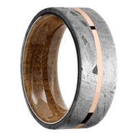 8mm wide Flat Meteorite Ring / One 1mm Centered 14k Rose Gold Inlay with Polish Finish / Whiskey Barrel Sleeve