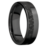 7mm wide Flat Black Titanium Ring with Satin Finish / One 3mm Off Center Black Onyx Inlay