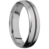 6mm wide Domed Bevel Titanium Ring with Satin Finish / One 1mm Centered Gun Metal Grey Cerakote Inlay