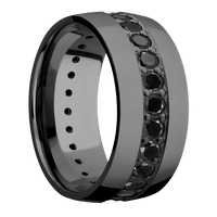 10mm wide Domed Black Titanium Ring with Polish Finish / Eternity Round .07 carat Black Diamond Bead-Set Gemstones