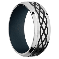 8mm wide Stepped Bevel Palladium Silver Ring with Bead Blast Finish / Celtic 6 Design and Black Cerakote Accents / Northern Lights Cerakote Sleeve