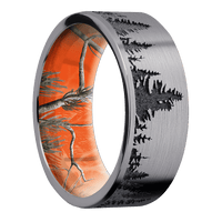 8mm wide Flat Tantalum Ring with Satin Finish / Trees Design / RealTree APC Orange Camo Sleeve