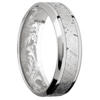 7mm wide High Bevel 18k White Gold Ring with Polish Finish / One 3mm Centered Meteorite Inlay / None Interior Pattern