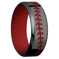 8mm wide High Bevel Black Zirconium Ring with Polish Finish / Baseball Design and USMC Red Cerakote Accents / USMC Red Cerakote Sleeve / None Interior Pattern