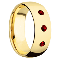 8mm wide Domed 18k Yellow Gold Ring with Polish Finish / 3 Round .1 carat Dark Ruby Flush-Set Gemstones