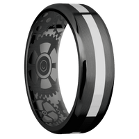 7mm wide Beveled Black Titanium Ring with Machine Finish / One 2mm Centered Palladium Silver Inlay with Polish Finish / None Interior Pattern