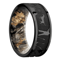 8mm wide Flat Black Titanium Ring with Polish Finish / Duckhunt Design / RealTree Timber Camo Sleeve