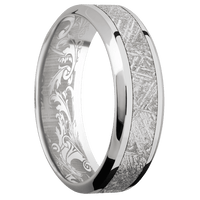 7mm wide High Bevel 18k White Gold Ring with Polish Finish / One 3mm Centered Meteorite Inlay / None Interior Pattern