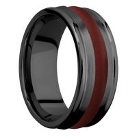 9mm wide Domed Rounded Edges Black Titanium Ring with Satin Finish / One 3mm Centered Crimson Cerakote Inlay / Black Cerakote Sleeve