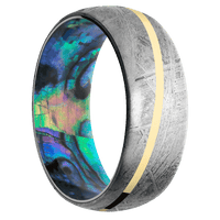 8mm wide Domed Meteorite Ring / One 1mm Angled 18k Yellow Gold Inlay with Polish Finish / Abalone Sleeve