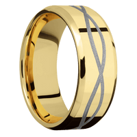 8mm wide Beveled 14k Yellow Gold Ring with Polish Finish / Infinity Design and Crushed Silver Cerakote Accents