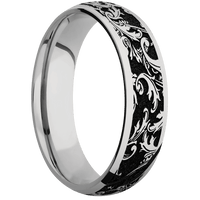 6mm wide Domed Titanium Ring with Polish Finish / Black Leaf Design