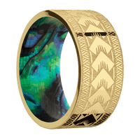 10mm wide Flat 14k Yellow Gold Ring with Polish Finish / Maori Design / Abalone Sleeve