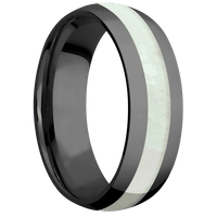 7mm wide Domed Black Zirconium Ring with Polish Finish / One 3mm Centered Freshwater Mother of Pearl Inlay