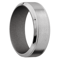 8mm wide High Bevel Milgrain Titanium Ring with Stone Finish / Gun Metal Grey Cerakote Sleeve