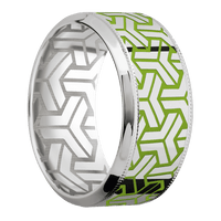 10mm wide High Bevel Milgrain Platinum Ring with Polish Finish / Geoweave Large Design and Zombie Green Cerakote Accents / None Interior Pattern