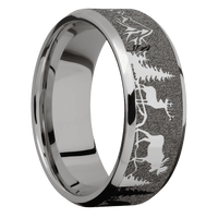 8mm wide Beveled Titanium Ring with Polish Finish / Bear Moose Deer Mountain Design