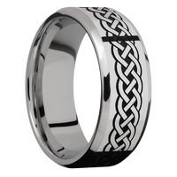 8mm wide Beveled Titanium Ring with Polish Finish / Celtic 9 Design and Black Cerakote Accents