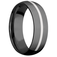 7mm wide Domed Black Titanium Ring with Polish Finish / One 1mm Centered Platinum Inlay with Polish Finish