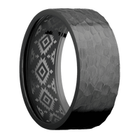 9mm wide Flat Black Titanium Ring with Hammer Finish / None Interior Pattern