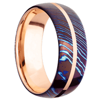 8mm wide Domed Kuro-Ti Ring with Polish Kuro-Ti Finish / One 1mm Centered 14k Rose Gold Inlay with Polish Finish / 18k Rose Gold Sleeve