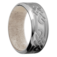 9mm wide High Bevel Titanium Ring with Sand Blast Finish / Celtic Loop U Design / Antler Sleeve