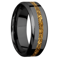 8mm wide High Bevel Black Titanium Ring with Polish Finish / One 2mm Centered 24k Raw Gold Nugget Inlay