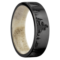 7mm wide Flat Black Titanium Ring with Angle Satin Finish / Trees Design / Antler Sleeve