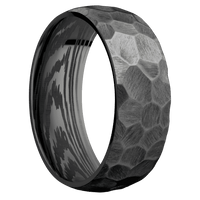 8mm wide Domed Black Titanium Ring with Rock Finish / None Interior Pattern