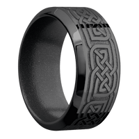 10mm wide High Bevel Black Titanium Ring with Polish Finish / Celtic 17 Design and Gun Metal Grey Cerakote Accents / Dark Grey Cerakote Sleeve