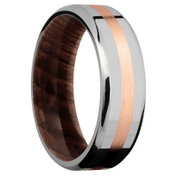 7mm wide Beveled Titanium Ring with Polish Finish / One 2mm Centered 14k Rose Gold Inlay with Satin Finish / Sequoia Sleeve