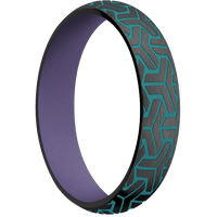 5mm wide Domed Black Titanium Ring with Satin Finish / Geoweave Large Design and Teal Cerakote Accents / Bright Purple Cerakote Sleeve