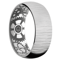 8mm wide Domed Titanium Ring with Treebark 1 Finish / Gears Interior Pattern