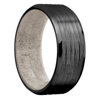 8mm wide Beveled Black Titanium Ring with Treebark H Finish / Antler Sleeve