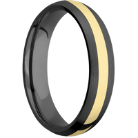 5mm wide Domed Black Titanium Ring with Satin Finish / One 2mm Centered 14k Yellow Gold Inlay with Polish Finish