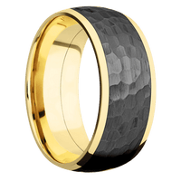9mm wide Domed 10k Yellow Gold Ring with Polish Finish / One 7mm Centered Black Zirconium Inlay with Hammer Finish