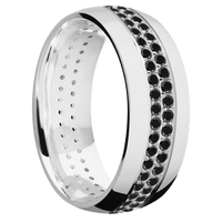 8mm wide Domed 10k White Gold Ring with Polish Finish / 2 Row Eternity Round .015 carat Black Diamond Bead Channel-Set Gemstones