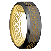 8mm wide High Bevel Black Titanium Ring with Polish Finish / Celtic 9 Design and Gold Cerakote Accents / 14k Yellow Gold Sleeve / Celtic 9 Interior Pattern