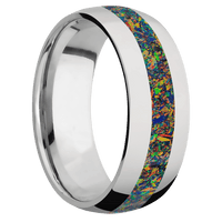 8mm wide Domed Titanium Ring with Polish Finish / One 3mm Centered Black Fire Opal Inlay