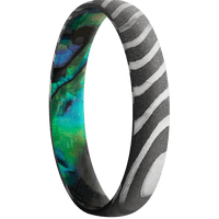 4mm wide Domed Tiger Damascus Steel Ring with Acid Damascus Finish / Abalone Sleeve