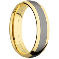 6mm wide Domed 10k Yellow Gold Ring with Polish Finish / One 3mm Centered Darkened Tantalum Inlay with Polish Finish