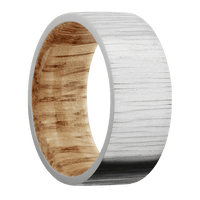 9mm wide Flat 14k White Gold Ring with Treebark 1 Finish / Natural Oak Sleeve